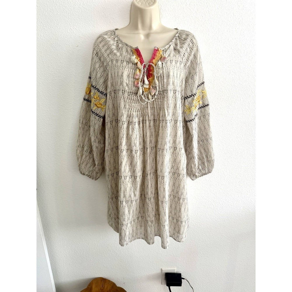 Anthropologie Tunic Mini‎ Dress XS Embroidered Peasant Sleeve Boho Ranna Gill - Picture 2 of 8
